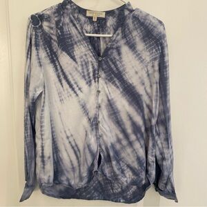 Side Stitch Tencera Button Front Top Blue Tie Dye, XXS, Oversized